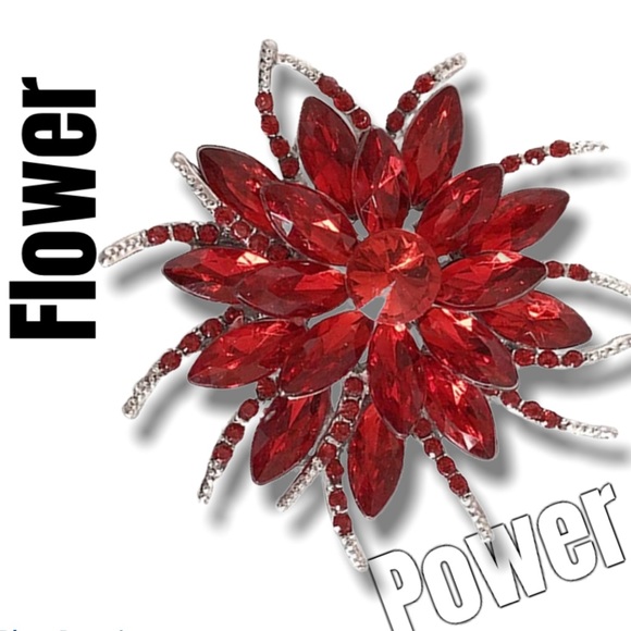 Large Red Rhinestone Flower Brooch - Picture 14 of 14
